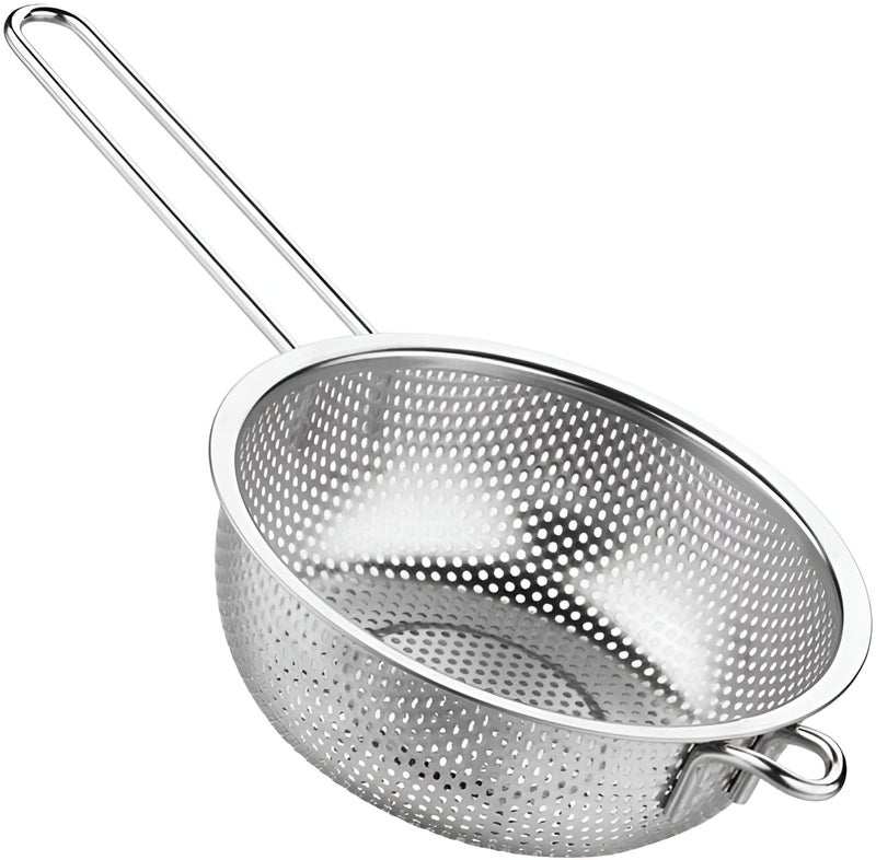 Kruvad Long Handle Bowl Colander Beans Grains Washing Filter Basket Metal Fine Mesh Strainer Sieve Deep Fry Basket Kitchen Wire Skimmer for Frying Food Micro-Perforated Colander - Image 1