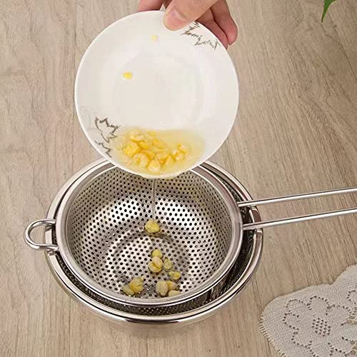 Kruvad Long Handle Bowl Colander Beans Grains Washing Filter Basket Metal Fine Mesh Strainer Sieve Deep Fry Basket Kitchen Wire Skimmer for Frying Food Micro-Perforated Colander - Image 4