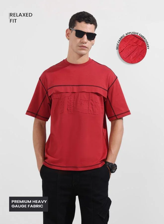 شركة المرآب الهندية Men Relaxed Fit Embroidered Crew Neck Half Sleeves T-Shirt