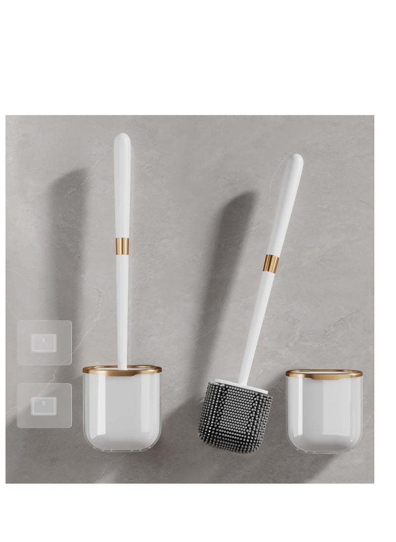 SYOSI 2 Pack Toilet Brush, Silicone Toilet Bowl Brush and Holder Set with Long Handle Toilet Scrubber with Ventilated Holder-Wall Mounted(White)  - Image 1