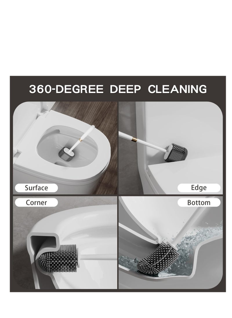 SYOSI 2 Pack Toilet Brush, Silicone Toilet Bowl Brush and Holder Set with Long Handle Toilet Scrubber with Ventilated Holder-Wall Mounted(White)  - Image 4