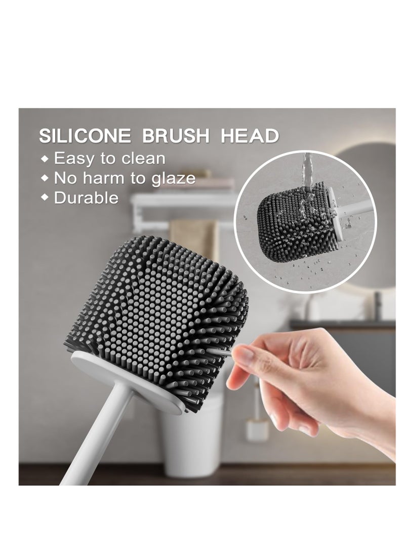 SYOSI 2 Pack Toilet Brush, Silicone Toilet Bowl Brush and Holder Set with Long Handle Toilet Scrubber with Ventilated Holder-Wall Mounted(White)  - Image 2