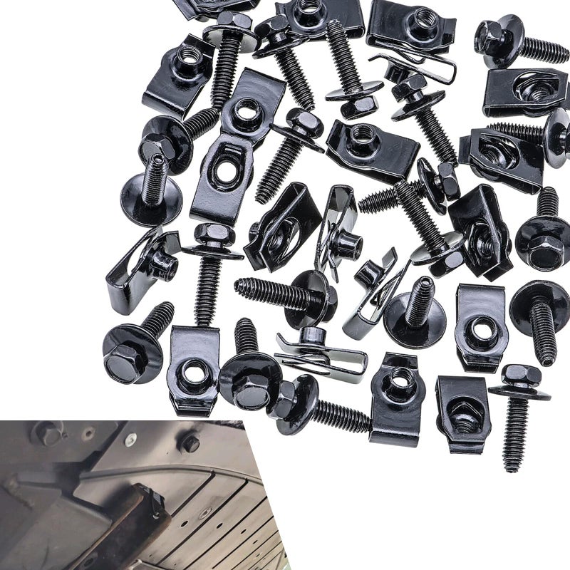 Flygun 20 PCS Car Fender Bumper Radiator Fastening Screw Kit Waterproof Metal Multipurpose Body Bolt Patch Extrusion Ushaped Clip Universal Hood Panel Fixing Accessories Black - Image 3