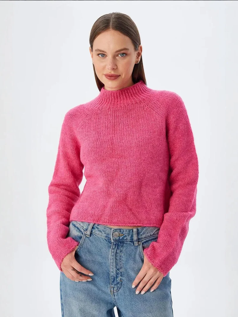 ميكسراي MIXRAY Women's Cropped Textured Knit Sweater