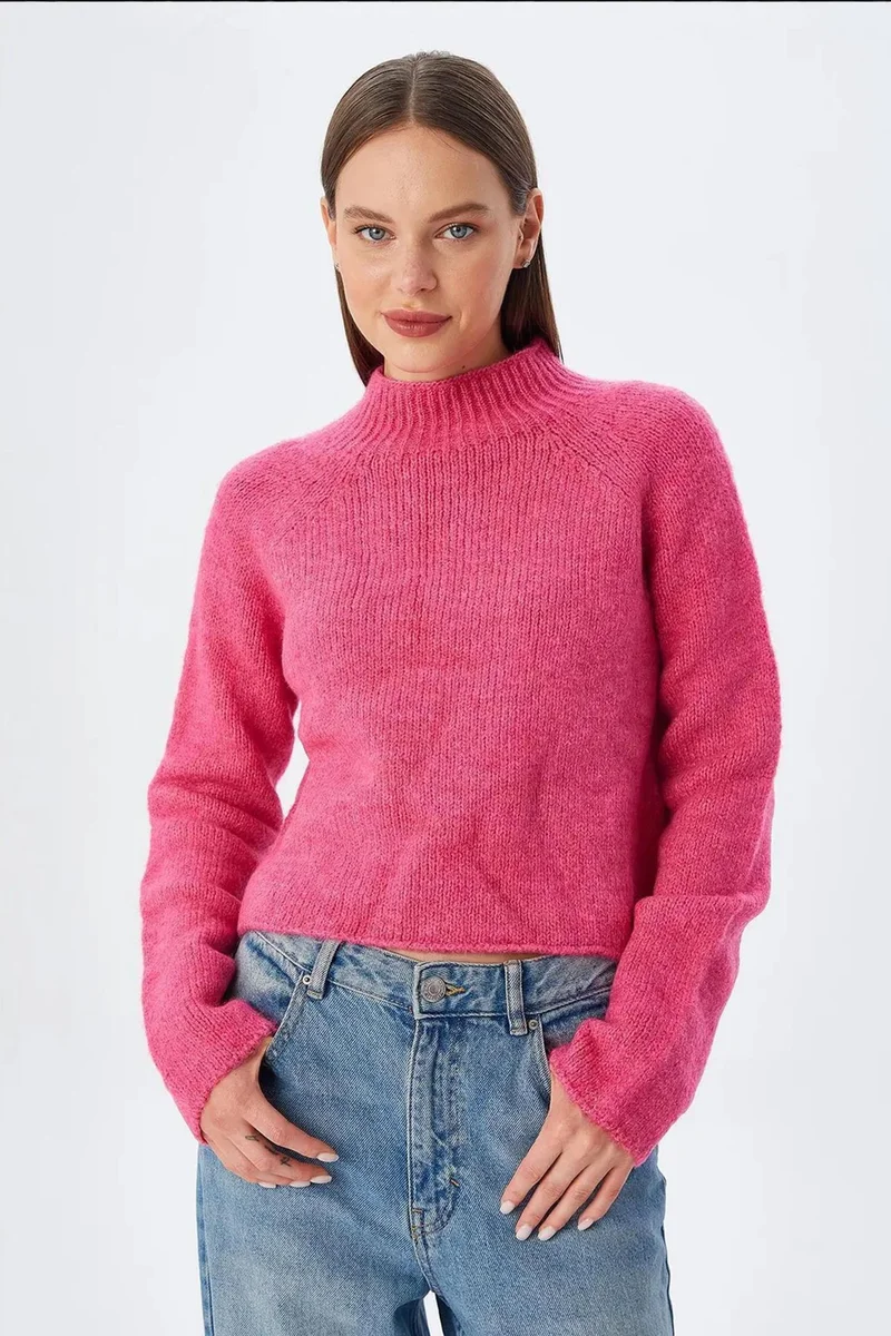 Mixray MIXRAY Women's Cropped Textured Knit Sweater