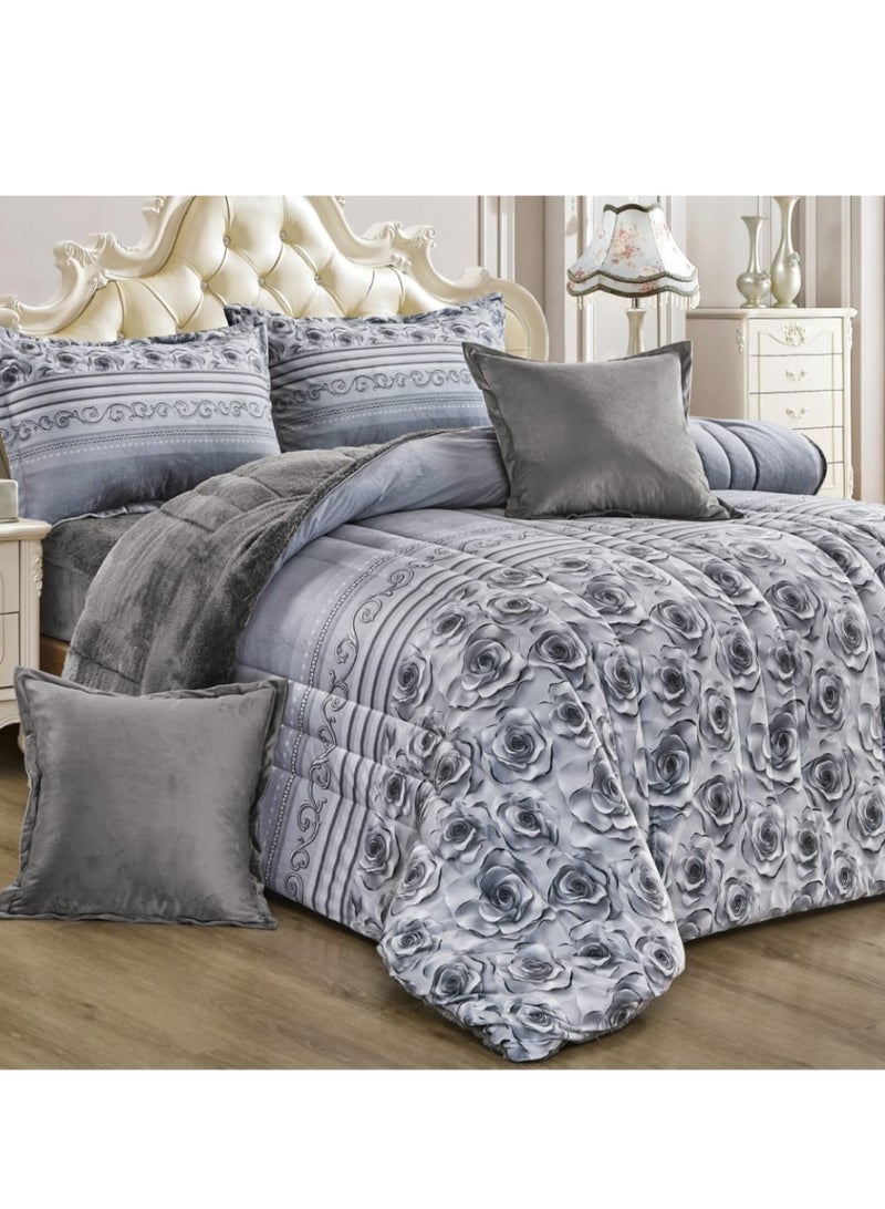 مون مفرش سرير نفرين شتوي 6 قطع وجهين وجه مخمل وجه فرو مقاس زوجي 230x250 سم - Image 2