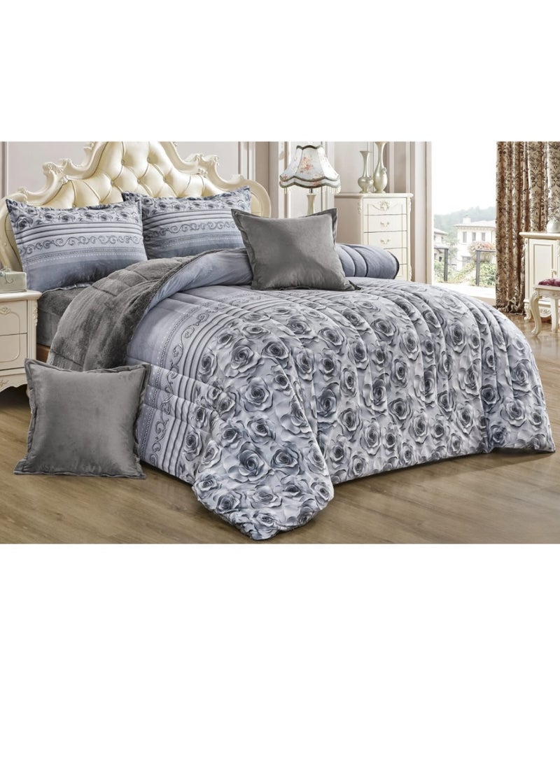 مون مفرش سرير نفرين شتوي 6 قطع وجهين وجه مخمل وجه فرو مقاس زوجي 230x250 سم - Image 1