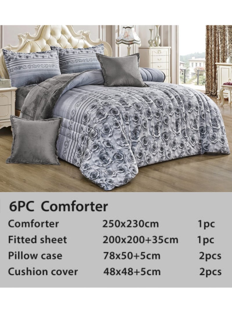مون مفرش سرير نفرين شتوي 6 قطع وجهين وجه مخمل وجه فرو مقاس زوجي 230x250 سم - Image 3