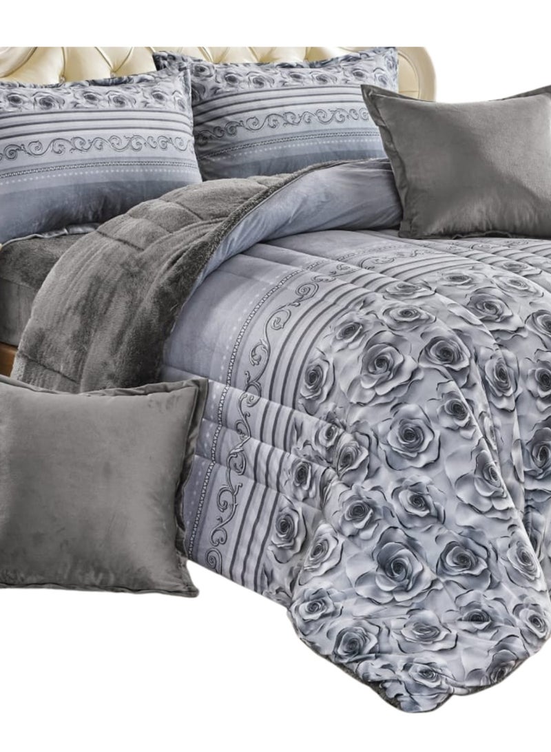 مون مفرش سرير نفرين شتوي 6 قطع وجهين وجه مخمل وجه فرو مقاس زوجي 230x250 سم - Image 5