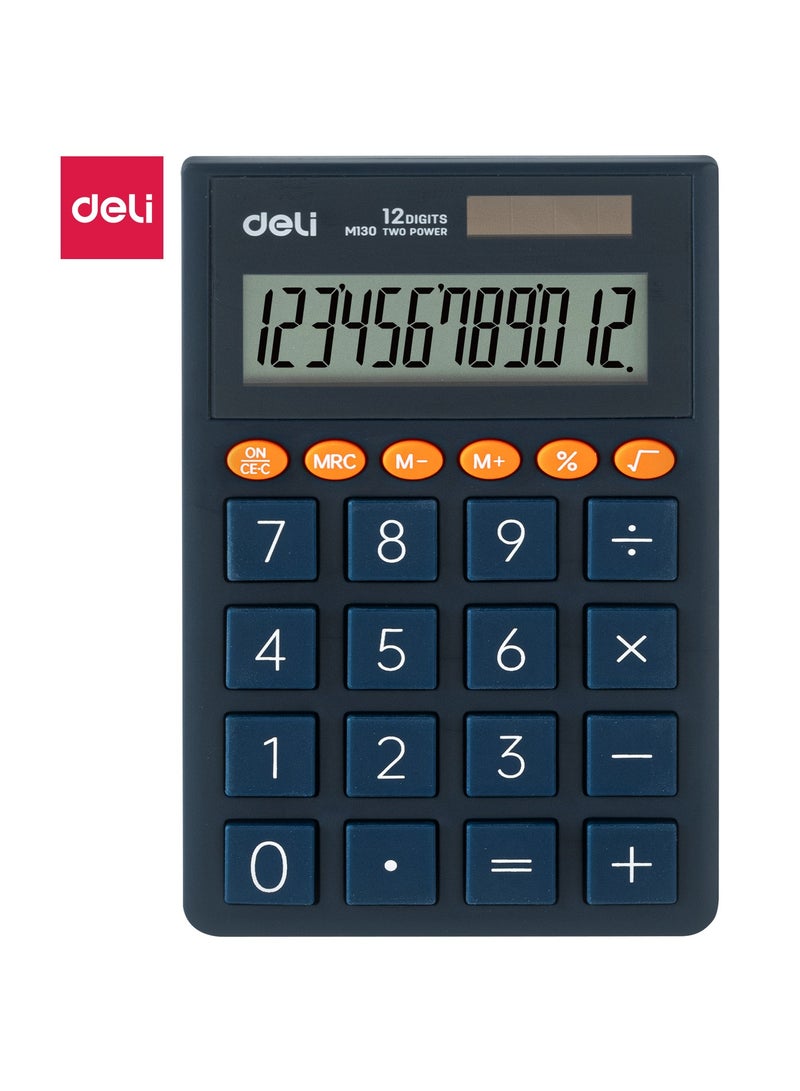 Deli آلة حاسبة محمولة دلي EM130 12 رقم أزرق - مثالية للاستخدام في المدرسة والمكتب - Image 1