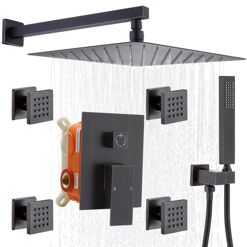 Enga Shower Body Spray System 12 Inch Rain Shower Head System Wall Mounted All Metal Shower Jets System Oil Rubbed Bronze