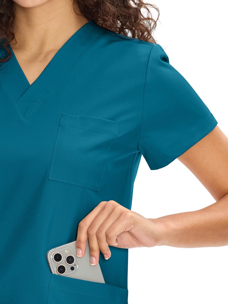 COZYFIT Scrubs for Women Set Medical Uniform - V-Neck Top & Straight Leg Pants with 9 Pockets, Unisex Workwear COZY SCRUBS, Caribbean Blue, M, Petite - Image 4