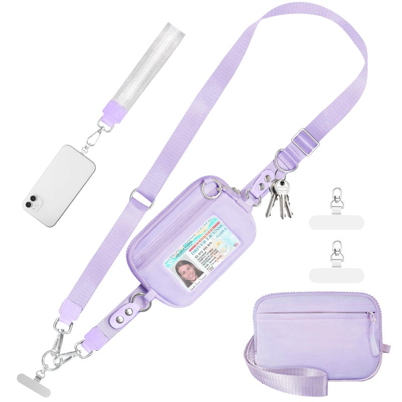 Tiostep Clip and Go Strap for Phone with Wallet Crossbody Phone Lanyard Adjustable and Detachable RFID Wristlet Wallet with ID Window and Zipper, Purple - Image 1