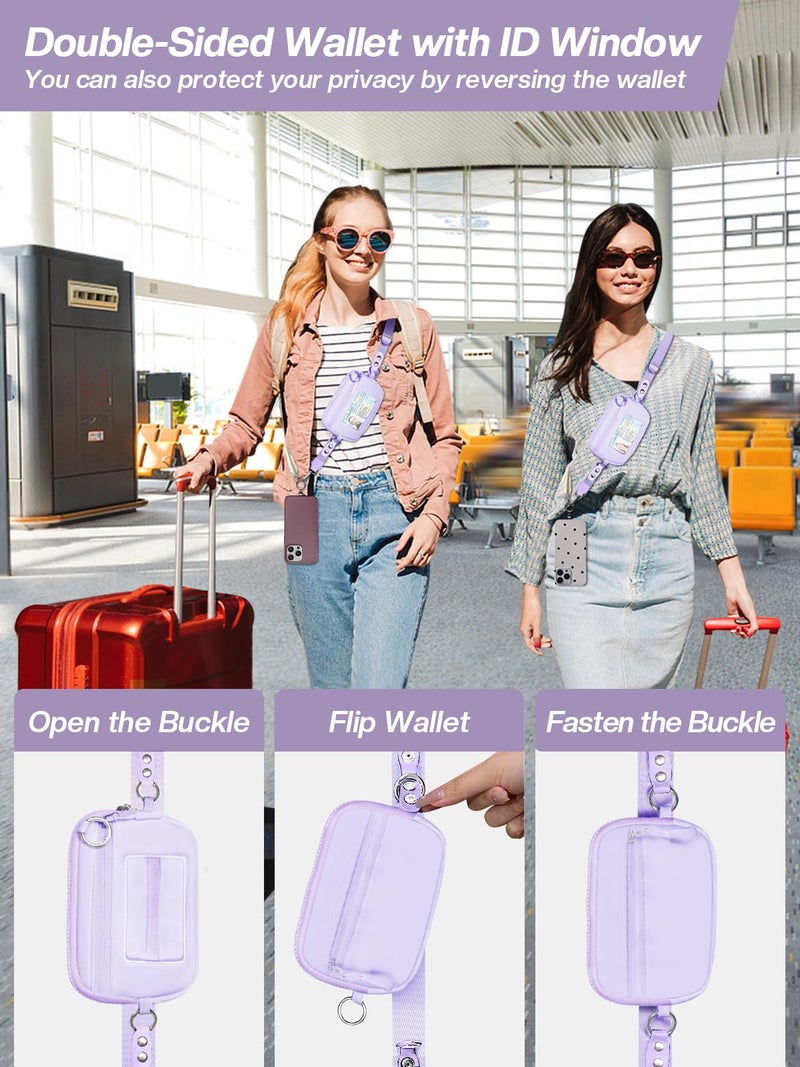 Tiostep Clip and Go Strap for Phone with Wallet Crossbody Phone Lanyard Adjustable and Detachable RFID Wristlet Wallet with ID Window and Zipper, Purple - Image 3