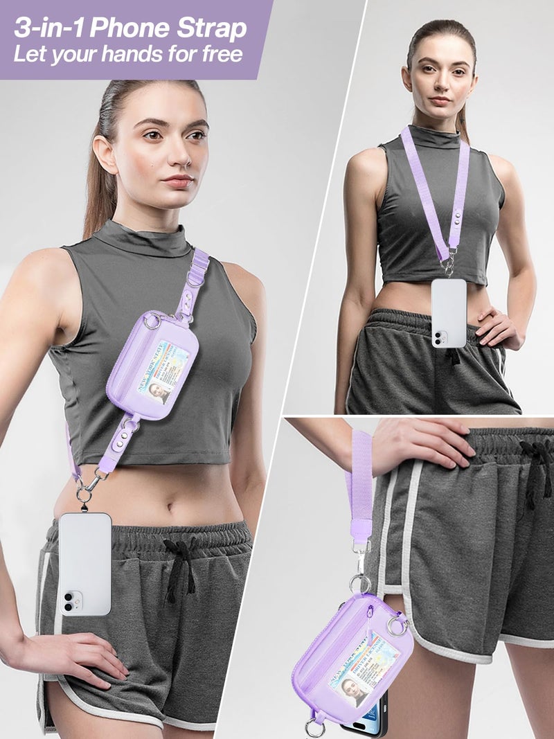 Tiostep Clip and Go Strap for Phone with Wallet Crossbody Phone Lanyard Adjustable and Detachable RFID Wristlet Wallet with ID Window and Zipper, Purple - Image 2