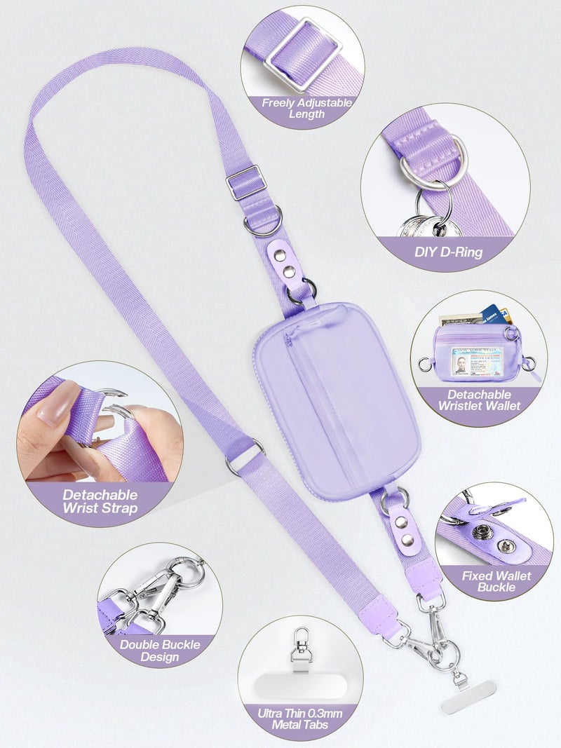 Tiostep Clip and Go Strap for Phone with Wallet Crossbody Phone Lanyard Adjustable and Detachable RFID Wristlet Wallet with ID Window and Zipper, Purple - Image 4