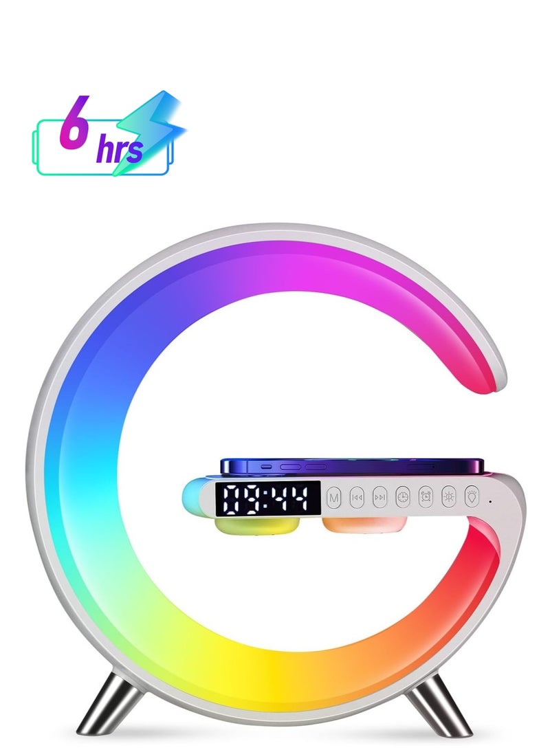 General 3 in 1 Wireless Speaker Charger, Atmosphere Light with Wireless Charging Function, Table Lamp, Bedside Lamp with Alarm Clock & Charging Function, Bedroom Bedside Lamp, Gifts,White  - Image 1