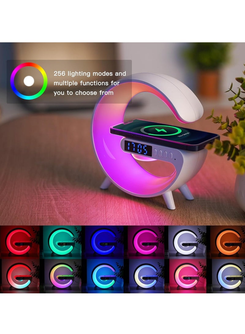 General 3 in 1 Wireless Speaker Charger, Atmosphere Light with Wireless Charging Function, Table Lamp, Bedside Lamp with Alarm Clock & Charging Function, Bedroom Bedside Lamp, Gifts,White  - Image 3