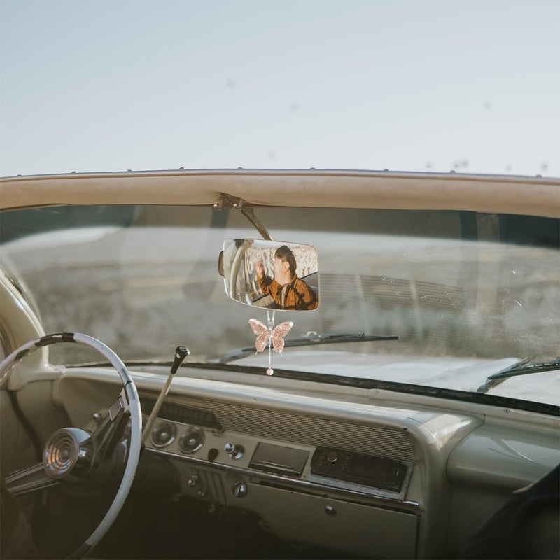 zipelo Bling Butterfly Diamond Car Accessories  Crystal Car Rear View Mirror Charms for Women  Car Decoration Lucky Gifts Hanging Interior Crystal Ornament Pendant Decor for All Cars (Peach Color) - Image 4