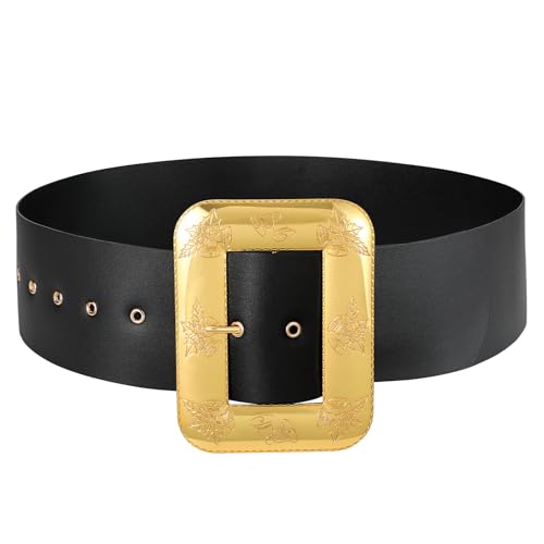 JASGOOD Christmas Santa Claus Adults Wide Leather Belt Black Pirate Belt Gold Buckle for Men Novelty Costume Cosplay Accessory - Image 3