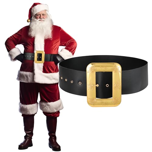 JASGOOD Christmas Santa Claus Adults Wide Leather Belt Black Pirate Belt Gold Buckle for Men Novelty Costume Cosplay Accessory - Image 1