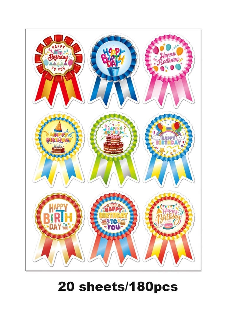 Zikra Happy Birthday Stickers for Kids Adults 20 Sheet 180 Pcs Large Happy Birthday Adhesive Stickers Party Gifts Bags Box Celebration Envelope Sealing Gift Wrap Decorations - Image 5