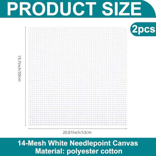 Knitgrip 2 Pack Needlepoint Canvas 14 Mesh 20 x 20 Inch Blank White Canvas Polyester Cotton Needlepoint Mesh Twist Interlock for Embroidery Blanks DIY Knit Crochet Projects Make Dividers - Image 3