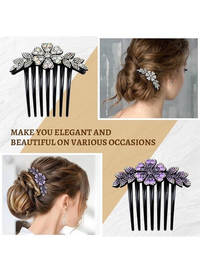 YANWENX 3 Pack Sparkly Glitter Flower Rhinestone Slides Hairpins with Long Teeth - Image 3