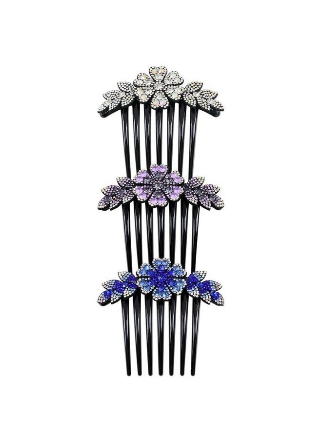 YANWENX 3 Pack Sparkly Glitter Flower Rhinestone Slides Hairpins with Long Teeth - Image 1