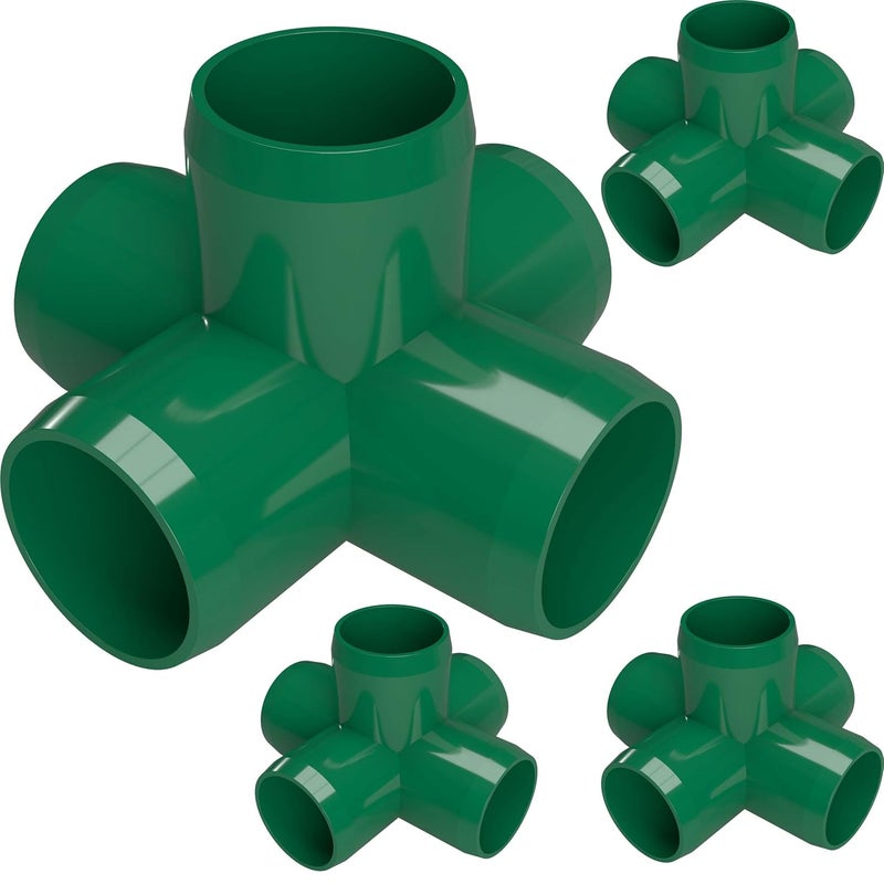FORMUFIT 1" 5-Way Cross Furniture Grade PVC Fitting in Green, Made in USA, UV-Resistant, Impact-Proof, 1.315” Actual Socket Diameter (Pack of 4) - F0015WC-GR-4 - Image 1