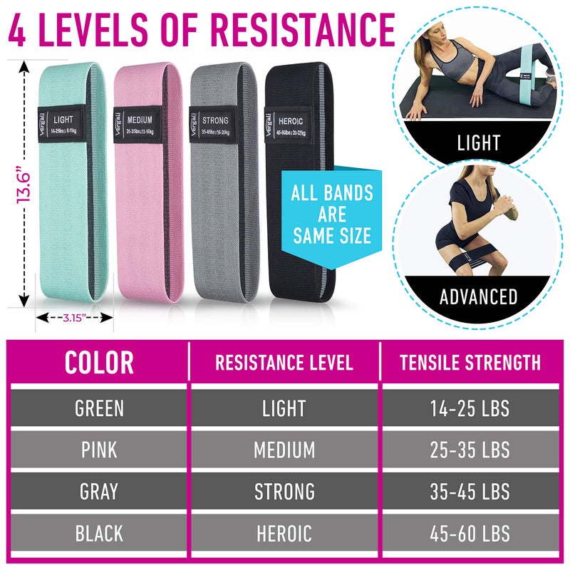 Vergali Resistance Bands for Working Out with Workout Bands Guide. 4 Booty Bands for Women Men Fabric Elastic Bands for Exercise Bands Resistance Bands for Legs Bands for Working Out Hip Thigh Glute Bands Set - Image 3