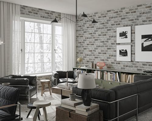 Guvana 17.3"×197" Brick Peel and Stick Wallpaper Grey Brown 3D Self Adhesive Wall Paper Removable Contact Paper Brick Textured Vintage Wallpaper Decorative Wall Classroom Covering - Image 5