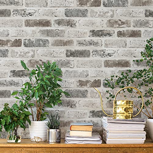 Guvana 17.3"×197" Brick Peel and Stick Wallpaper Grey Brown 3D Self Adhesive Wall Paper Removable Contact Paper Brick Textured Vintage Wallpaper Decorative Wall Classroom Covering - Image 1