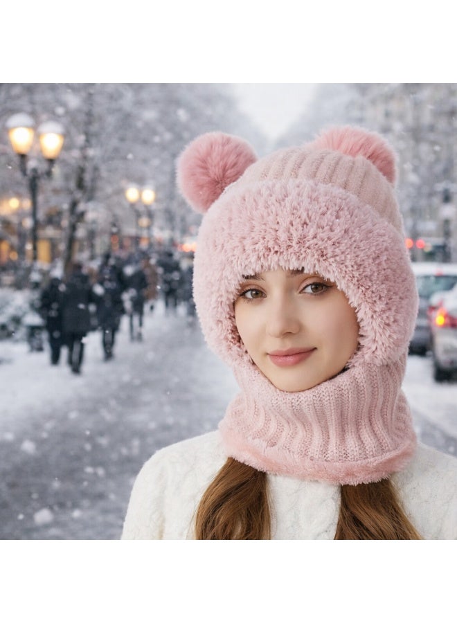 A luxurious women's winter hat with an attached neck hood, made of soft faux fur, easy to coordinate with shawls, gloves, and winter coats. - Image 1