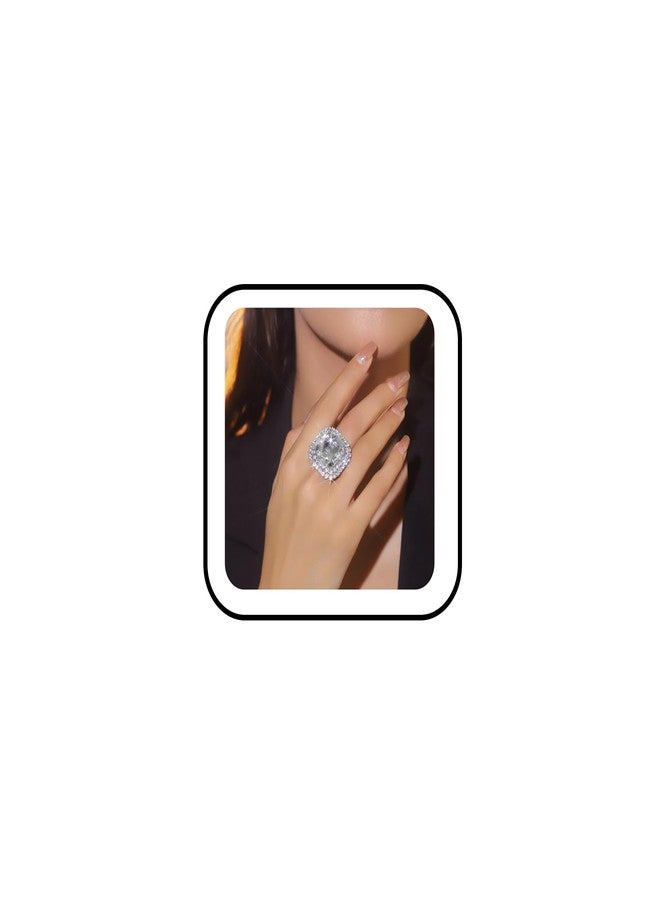 IS4U Sparkling Rhinestone Rings Bohemia Thick Large Oval Geometric Ring Square Princess Rings Fashion Heart Zircon Crystal Ring Prom Wedding Party Ball Rings for Women (Quadrate) - Image 1
