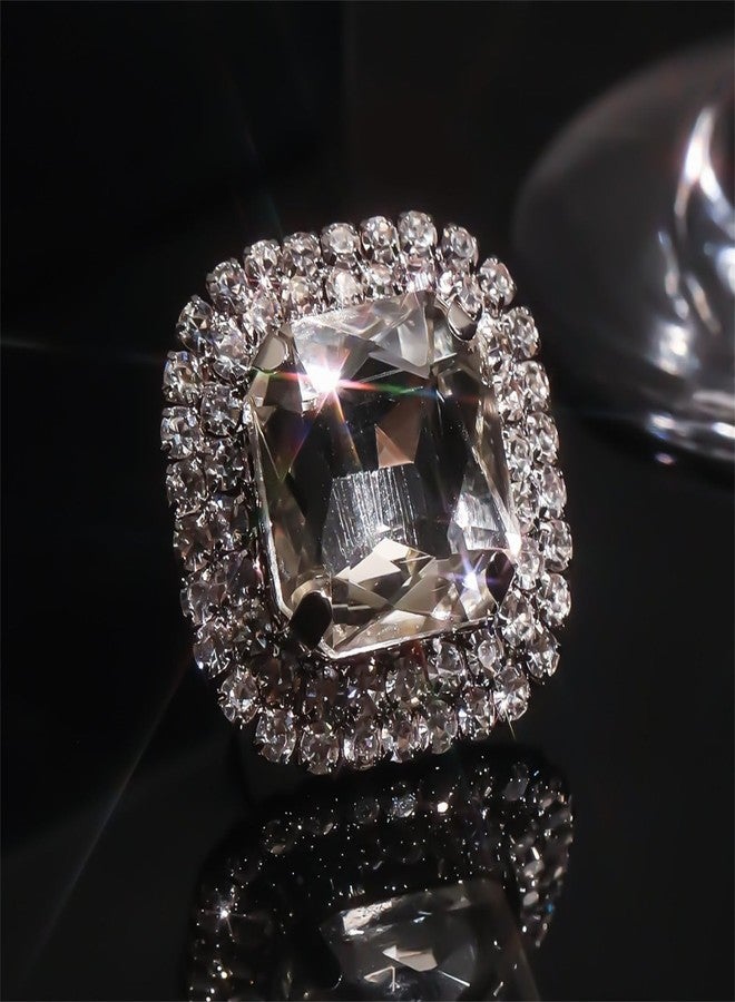 IS4U Sparkling Rhinestone Rings Bohemia Thick Large Oval Geometric Ring Square Princess Rings Fashion Heart Zircon Crystal Ring Prom Wedding Party Ball Rings for Women (Quadrate) - Image 2