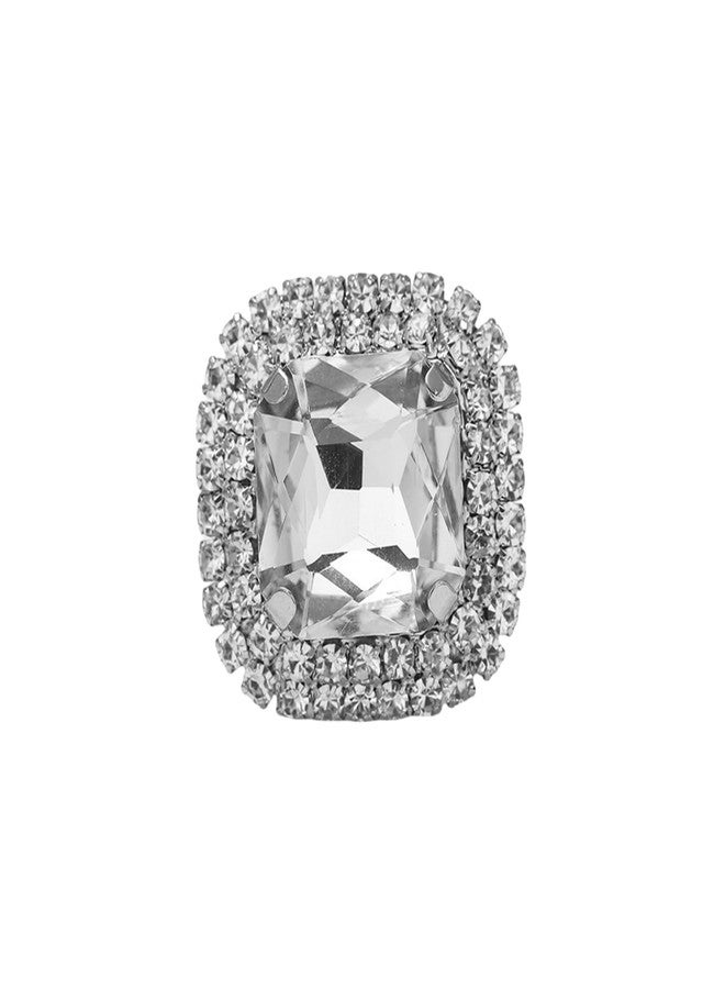 IS4U Sparkling Rhinestone Rings Bohemia Thick Large Oval Geometric Ring Square Princess Rings Fashion Heart Zircon Crystal Ring Prom Wedding Party Ball Rings for Women (Quadrate) - Image 4