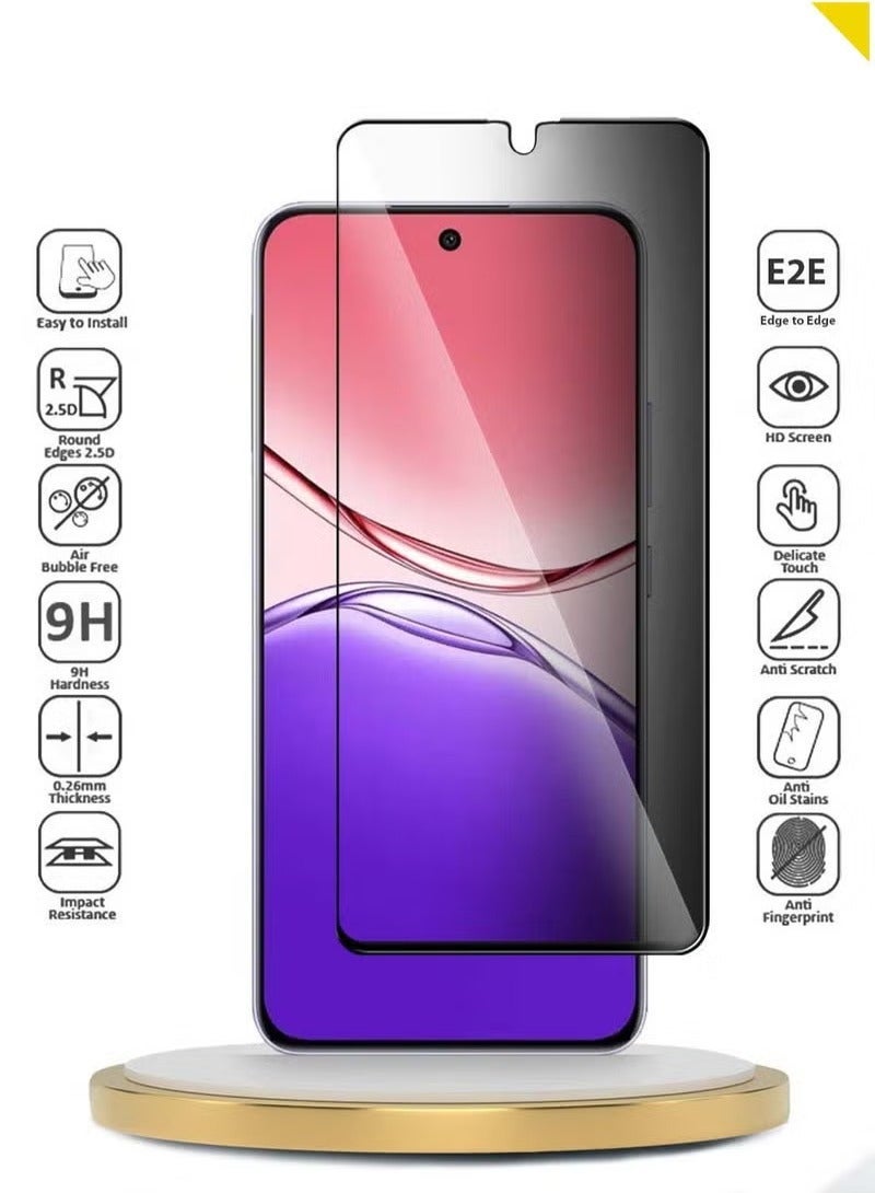 راكسوم واقي شاشة زجاجي مقوى فاخر من سلسلة E2E لحماية الخصوصية لهاتف Oppo A5 Pro 5G 2025، أسود شفاف، لاصق بالكامل من الحافة إلى الحافة، حماية ضد التجسس، وضوح عالي الدقة، مقاوم للخدوش، تغطية كاملة. - Image 2