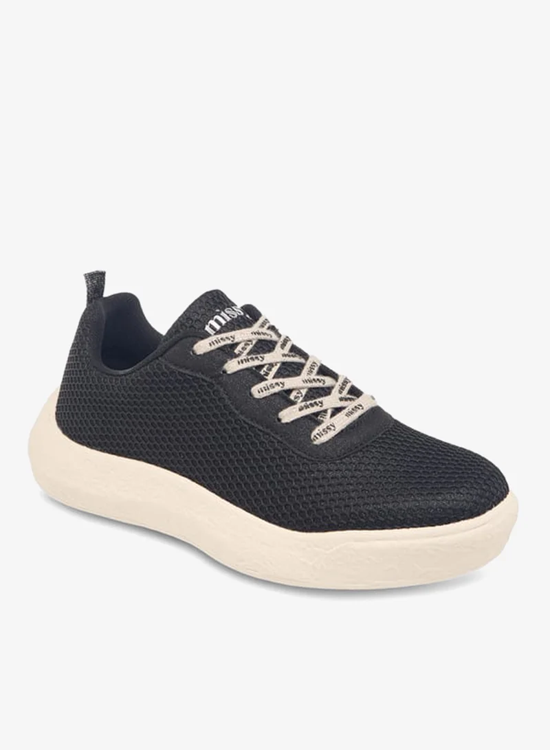 MISSY Women Missy Textured Sneakers with Printed Lace-Up Closure