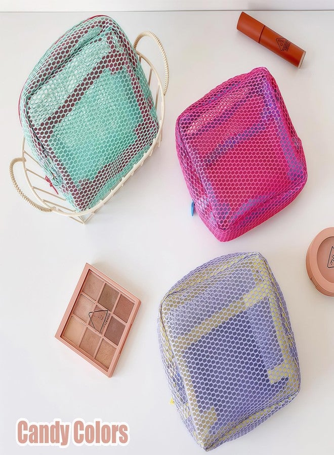 Keeshibao Mesh Makeup Bag, Mesh Cosmetic Bags Beach Bag, Travel Toiletry Pouch, Mini Cute Makeup Cosmetic Travel Toiletry Purse Bag for Traveling (Green and Purple) - Image 5