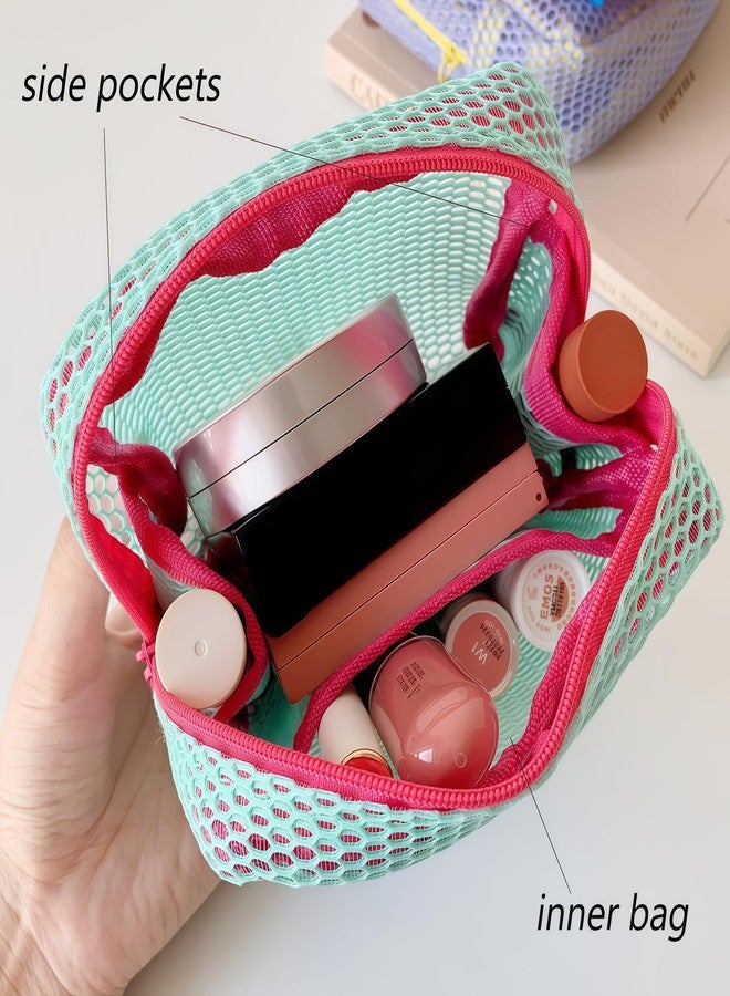 Keeshibao Mesh Makeup Bag, Mesh Cosmetic Bags Beach Bag, Travel Toiletry Pouch, Mini Cute Makeup Cosmetic Travel Toiletry Purse Bag for Traveling (Green and Purple) - Image 4