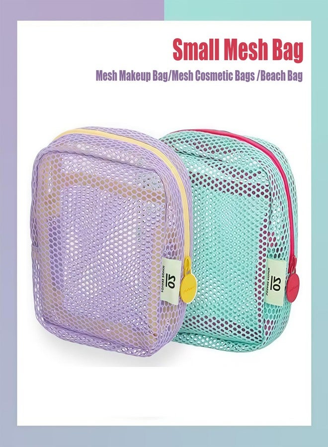 Keeshibao Mesh Makeup Bag, Mesh Cosmetic Bags Beach Bag, Travel Toiletry Pouch, Mini Cute Makeup Cosmetic Travel Toiletry Purse Bag for Traveling (Green and Purple) - Image 2