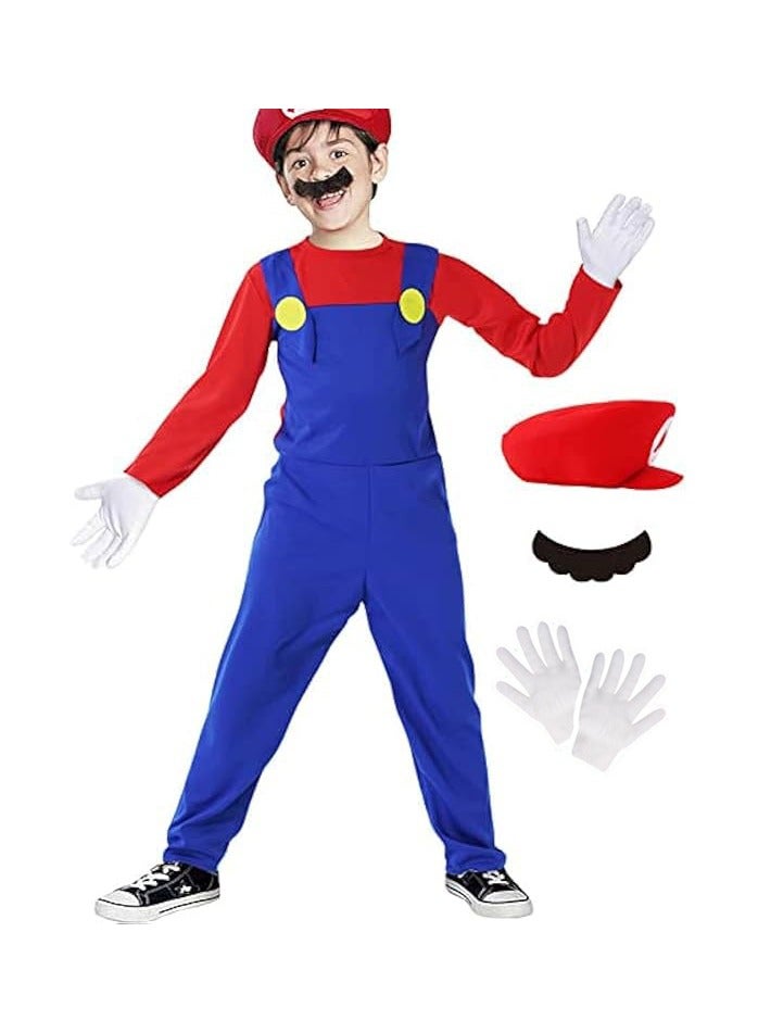 Nintendo Super Brother Costume for Kids-Mario Costume Kids Cosplay Jumpsuit with Accessory (RED-S) - Image 1
