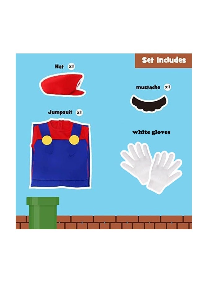 Nintendo Super Brother Costume for Kids-Mario Costume Kids Cosplay Jumpsuit with Accessory (RED-S) - Image 2