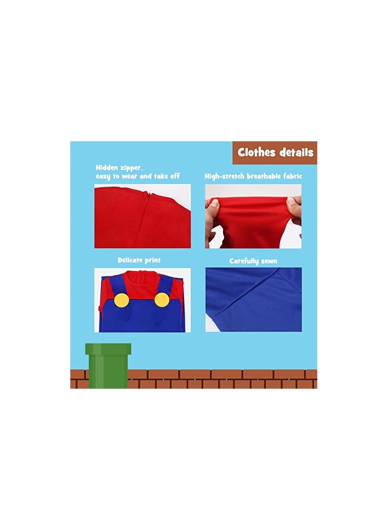 Nintendo Super Brother Costume for Kids-Mario Costume Kids Cosplay Jumpsuit with Accessory (RED-S) - Image 3