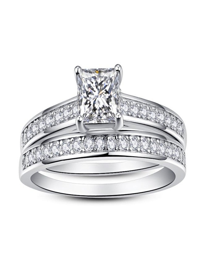 AVECON 1.35ct Princess Cut Engagement Ring 925 Sterling Silver Wedding Ring Set for Women Princess Cut Cubic Zirconia Bridal Ring Sets Size 5-10, 7, Stone, Cubic Zirconia - Image 2