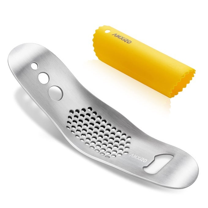 GARLIC PRESS ROCKER SILICONE PEELER RANDOM COLOR STAINLESS STEEL GARLIC MINCER HERB STRIPPER LEAF ZIPPER DISHWASHER SAFE
