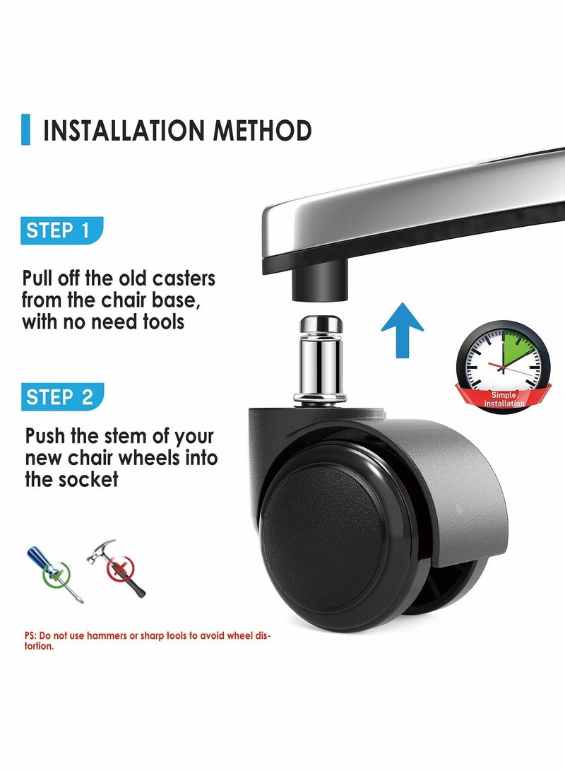 Office Chair Wheels Replacement, 5 Pcs Office Chair Caster Wheels with Soft Rubber Rollers - Image 2