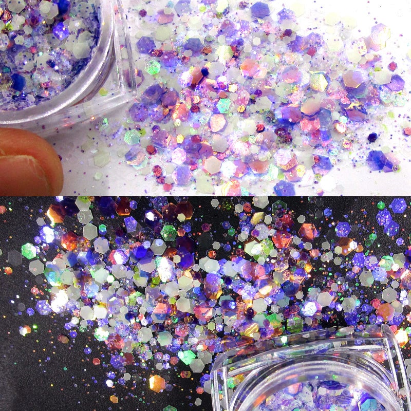 LuckForever 12 Colors Night Glow Chunky Glitters Flakes Luminous Neon Powder Glitter Sequins for Acrylic Nails/Crafts/Resin/Makeup/Festival - Image 5