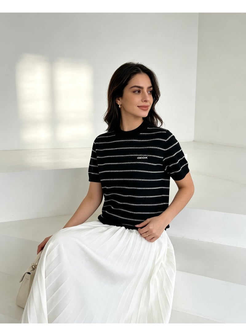 GEOX Unisex Short Sleeve Striped Knit T‑Shirt Crew Neck Casual Summer Daily Wear Black - Image 4